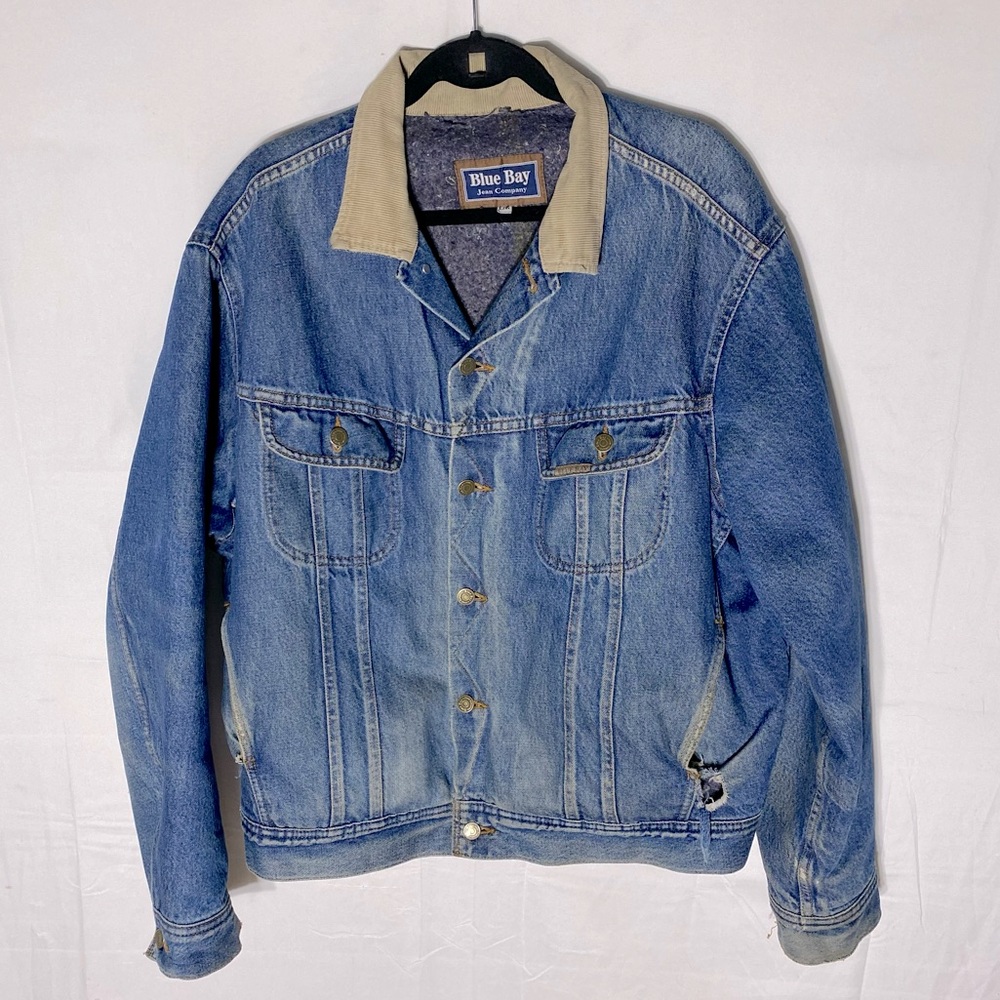 Vintage Blue Bay Distressed Blanket Lined Denim Trucker Jacket Blue Denim Jacket